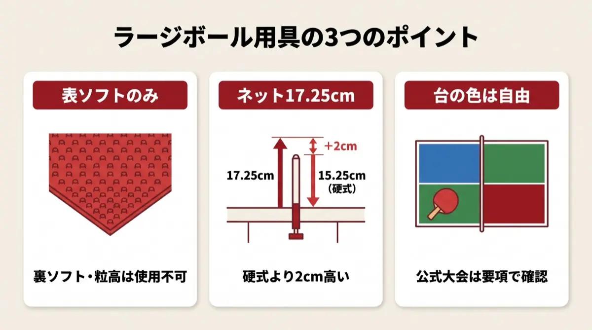 ラージボール用具の3つのポイント