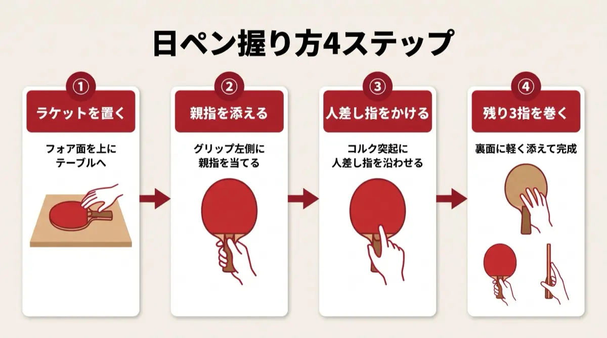日ペン握り方4ステップ