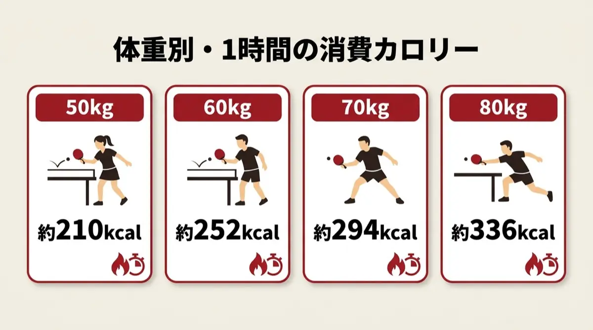体重別・1時間の消費カロリー